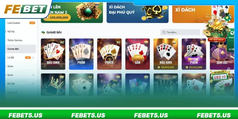 Điểm danh một số tựa Game Bài hot nhất trong nhà cái FEBET