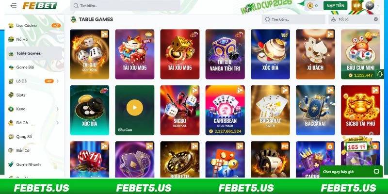 FEBET - Link Vào Nhà Cái Thể Thao, Game Online Không Chặn 09/2026 Sòng bài Table Games luôn tấp nập với hàng nghìn lựa chọn